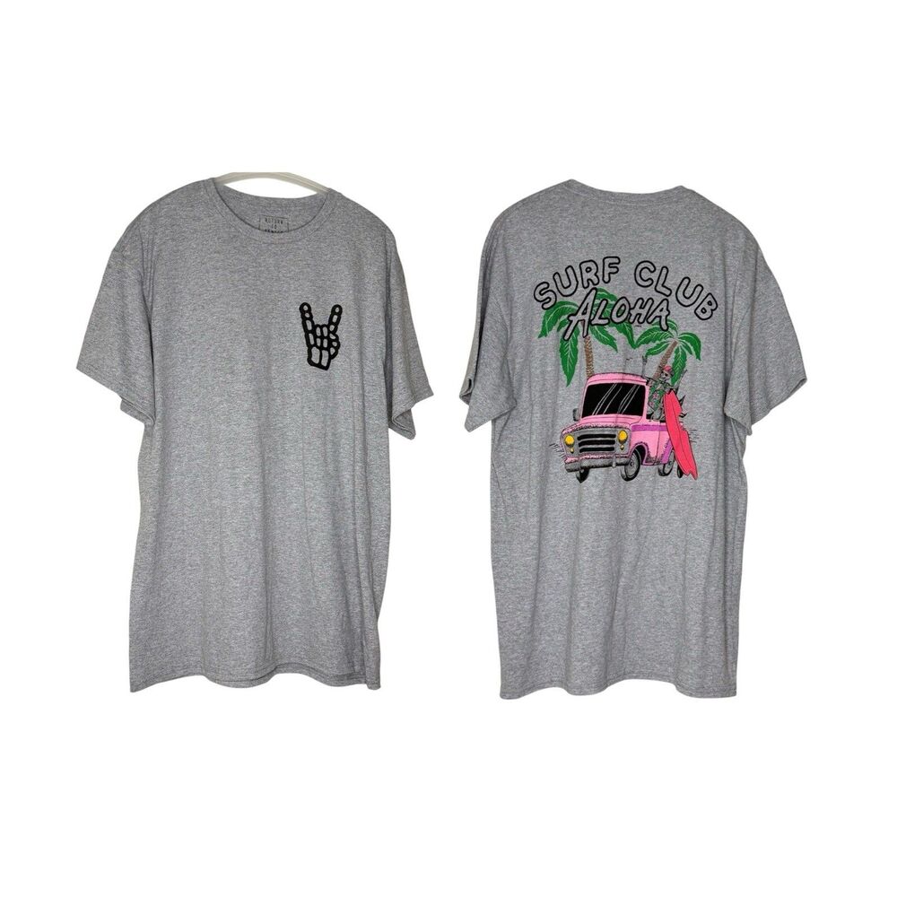 Return To Sender Graphic Tee Mens Lg Surf Club Aloha Rock On Black Skeleton Hand